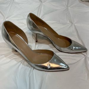 Silver Patent Leather Pointy Toe Low Heels